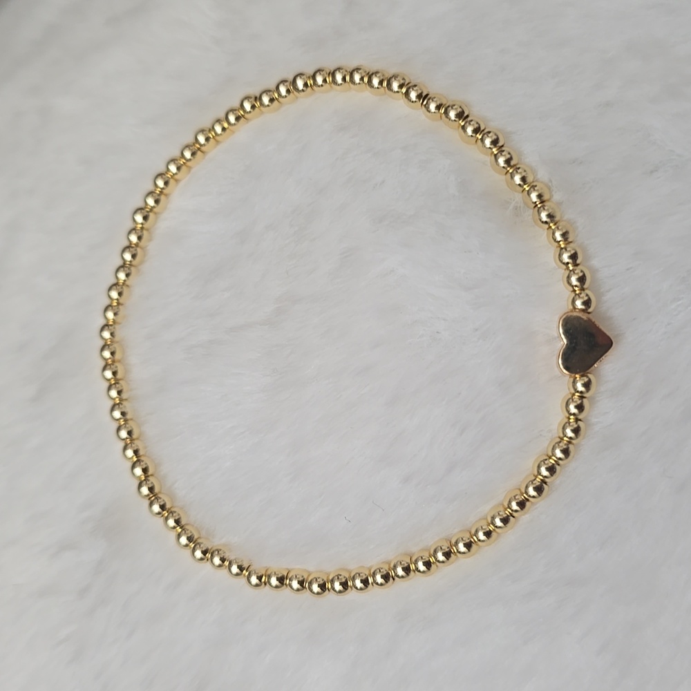 3mm Gold Beaded Bracelet with Heart